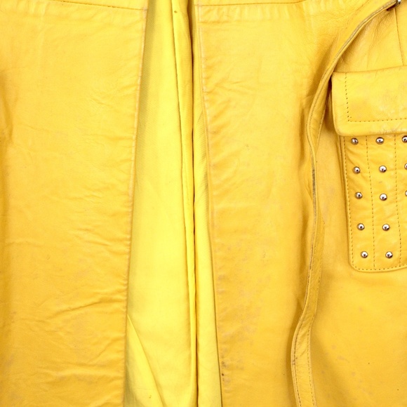 1960s vintage  manteau cuir jaune clouté yellow leather studded  jacket coat - Picture 14 of 16
